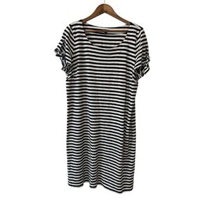 Women's Talbots Nautical Striped 100% Cotton Shirt Dress  1X Bow Sleeve  Coastal